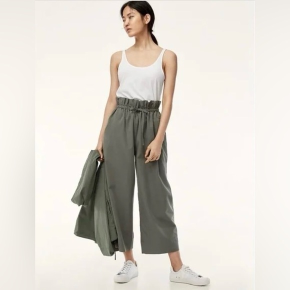 Aritzia Pants - Aritzia Babaton Paperbag Wide Leg Princess Pants Lyocell Olive Green Size Small